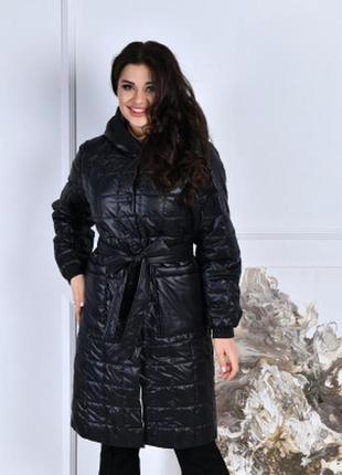 Куртка  черная стеганая из стеганой плащевки на весну и осень по колено размер от 46 до 567 фото