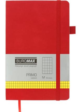 Нотатник buromax primo 125x195 мм 96 аркушів у клітинку обкладинка зі штучної шкіри червоний