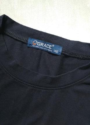 Тёмно-синий фирменный лонгслив grace® с надписью, футболка с длинным рукавом8 фото