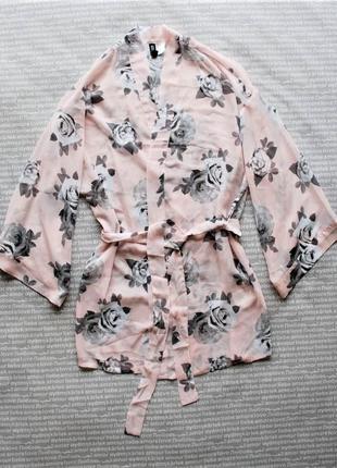 Накидка кімоно блузка пудрова шифонова з поясом купити ціна