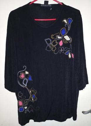 Стрейч,трикотажная блузка с красивой вышивкой,бохо,большого размера,cityknits3 фото