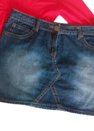 Синяя джинсовая мини юбка1 фото