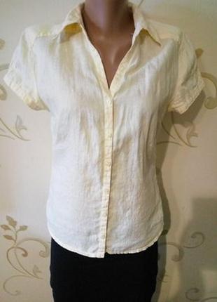 H&m . 100% лен . светло жёлтая льняная блузка с коротким рукавом. размер 102 фото