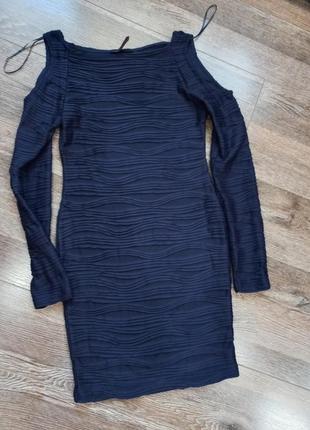 Темно-синее приталенное платье7 фото