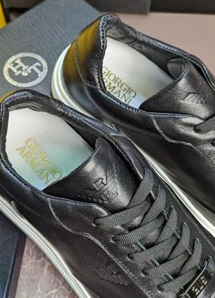 Кожаные кроссовки armani черные / мужские классические кроссовки армани8 фото