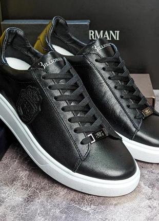 Черные кожаные кроссовки billionaire / брендовые кроссовки для мужчин