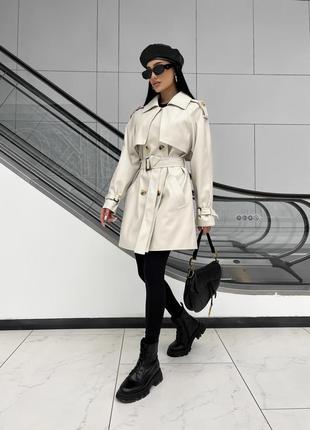 Тренч укорочений з еко-шкіри