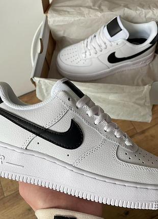 Женские кожаные кроссовки nike air force 1 white black#найк
