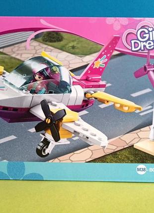 Конструктор для девочек самолет с фигуркой sluban из серии конструкторов розовая мечта