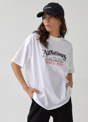 Трикотажна футболка оверсайз з принтом білий1 фото