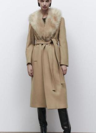 В наличии🔥 новое шерстяное пальто zara бежевое пальто с поясом пальто халат длинное осеннее пальто2 фото