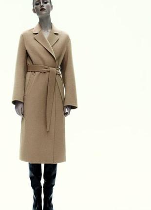 В наличии🔥 новое шерстяное пальто zara бежевое пальто с поясом пальто халат длинное осеннее пальто10 фото