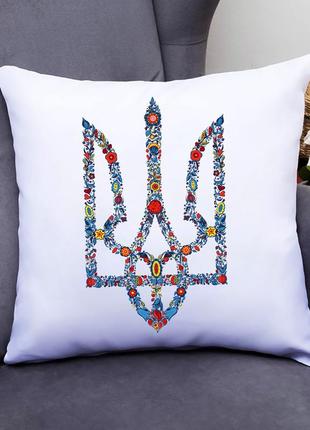 Декоративна подушка з патріотичним принтом "герб україни. тризуб. герб україни квітковий принт" push1 фото