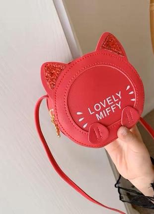 Дитяча маленька кругла сумочка з вушками котика гаманець клатч сумка рюкзак містка кавая аніме