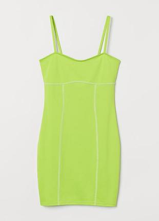 Яркое мини платье h&amp;m салатное xs