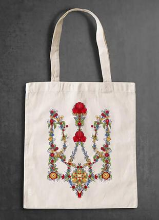 Еко-сумка, шопер, з патріотичним принтом "герб україни. тризуб. герб україни з квітів" push it