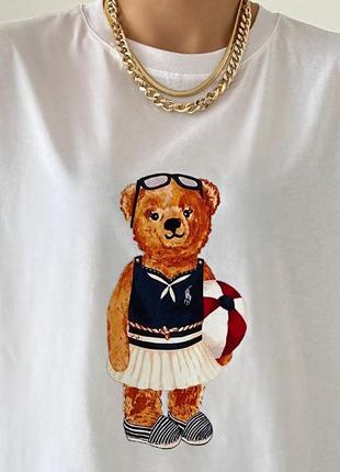 Белая женская футболка с принтом медведика qu style3 фото