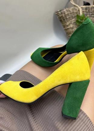 Эксклюзивные туфли из натуральной итальянской кожи и замша женские на каблуке6 фото