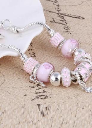 Браслет жёнский с розовыми шармиками💗💗💗2 фото