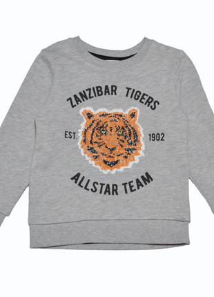 Світло-сірий світшот реглан з тигром h&m на хлопчика 4-6 років