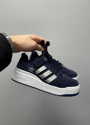 Кросівки жіночі натуральна замша замшеві low dark blue на платформі замшевые кроссовки на платформе на липучках женские в стиле adidas forum