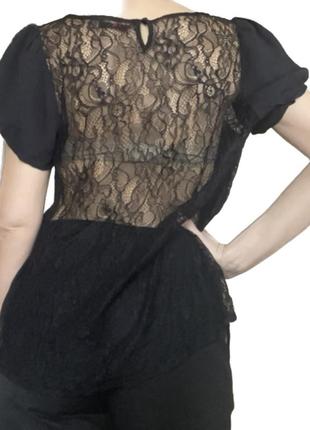Стильная черная кружевная блуза с коротким рукавом2 фото