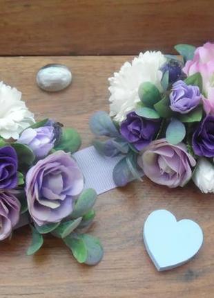 Комплект бутоньєрок в стилі purple wedding7 фото