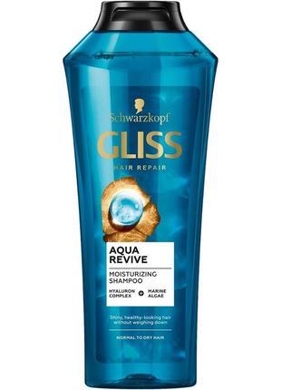 Зволожувальний шампунь gliss aqua revive для нормального та сухого волосся, 400 мл