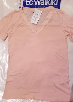 Розовая женская футболка lc waikiki / лс вайкики с v-образным вырезом2 фото