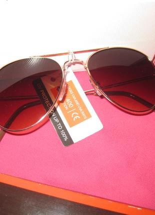 Солнцезащитные солнечные очки авиатор коричневые в золотой оправе с задымлением затемнением2 фото