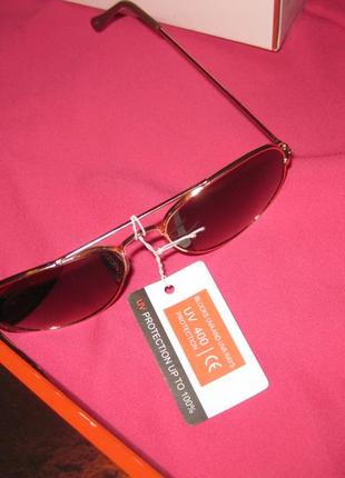 Солнцезащитные солнечные очки авиатор коричневые в золотой оправе с задымлением затемнением9 фото