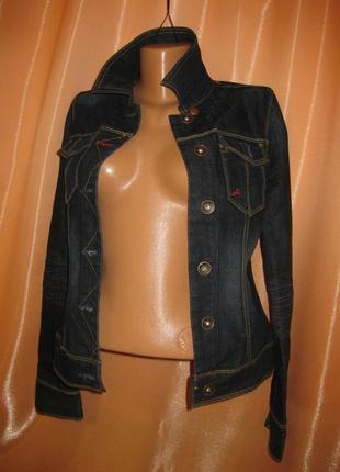 Модна джинсова куртка піджак жакет темна amisu denim км1621 довгий рукав, маленький розмір джинсовка3 фото