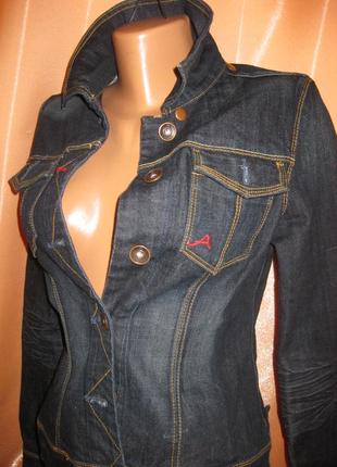 Модная джинсовая куртка пиджак жакет темная amisu denim длинный рукав маленький размер джинсовка2 фото