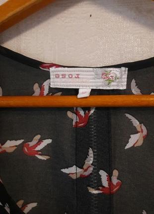 Блузка с птичками, черный топ, блуза без рукаков rose4 фото