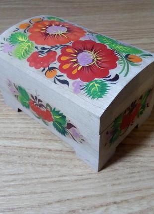 Скринька-сувенір no143 дерев'яна "петріківський розпис". розмір дхшхв - 11х7х7,2 см.1 фото