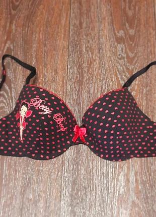 Брендовый красивый бюстгалтер в сердечках р.34 c 75 c от george, косточки поролон betty boop