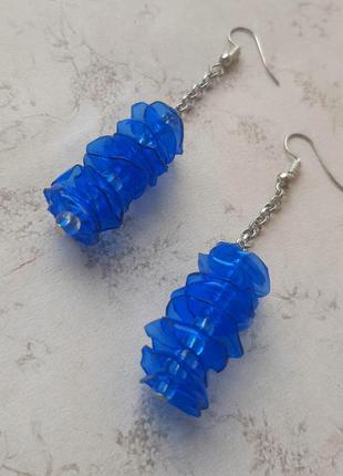 Сережки підвіски стиль бохо синій ручний раб пластик-кульки hand made стиль етно незвичайний біжутер