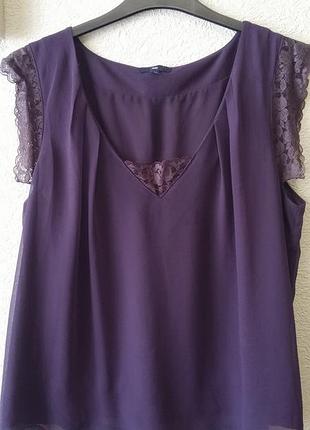 Изыскано! лиловый крепдешиновый топ с подкладкой. свободный силуэт. р.50-52