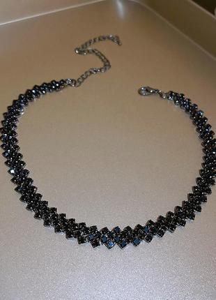 Ожерелье, чокер в стиле марказит, античное серебро, кристаллы3 фото
