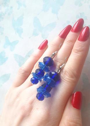 Серьги подвески стиль бохо синий ручн раб кульчики hand made стиль пластик рондель кульчики этно бижутер