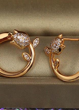 Серьги xuping jewelry бутон тюльпана 1.8 см золотистые