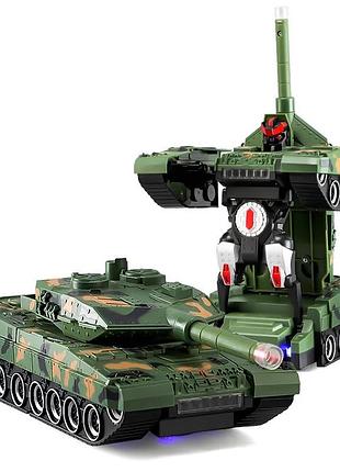 Іграшка робот трансформер танк на радіоуправлінні зі світлом та звуком + обертання на 360° на акумуляторі зелений