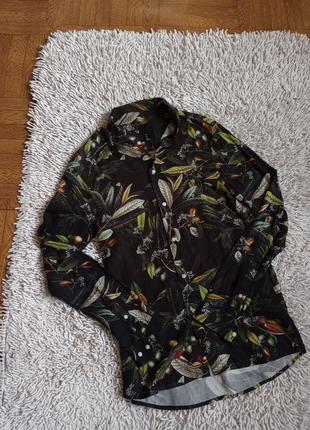 Мягкая котоновая рубашка оливковый принт блуза3 фото