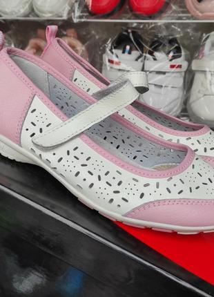 Кожаные туфли балетки для девочки белые, розовые весна лето  35(22,5)36(23)3 фото