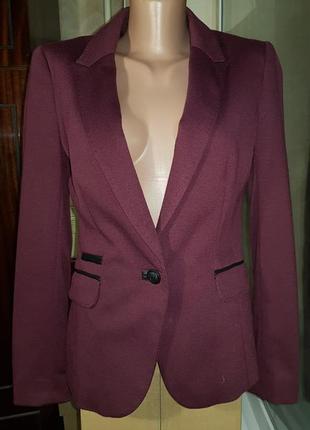 Шикарный марсаловый бордовый пиджак с лацканами на локтях uk8