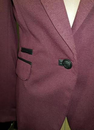 Шикарный марсаловый бордовый пиджак с лацканами на локтях uk85 фото