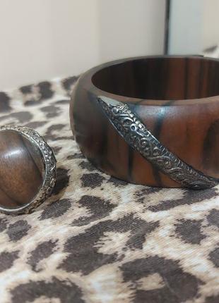 Nature bijoux набор украшений - браслет и кольца, дерево, франция