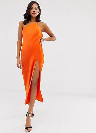 Атласное миди платье на одно плечо asos disign