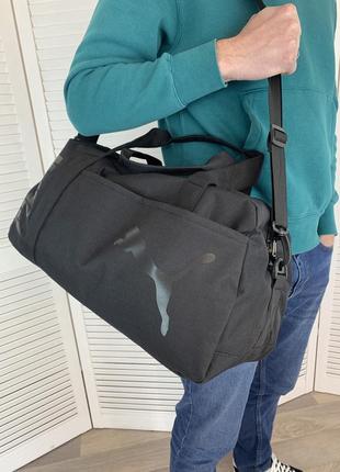Мужская спортивная сумка puma, черная дорожная сумка пума в спортзал на длинном ремешке6 фото