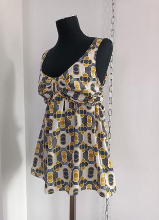 Шёлкoвая блуза свободного фасона с сине -жёлтого цвета без рукавов, ted baker, 3(m)8 фото